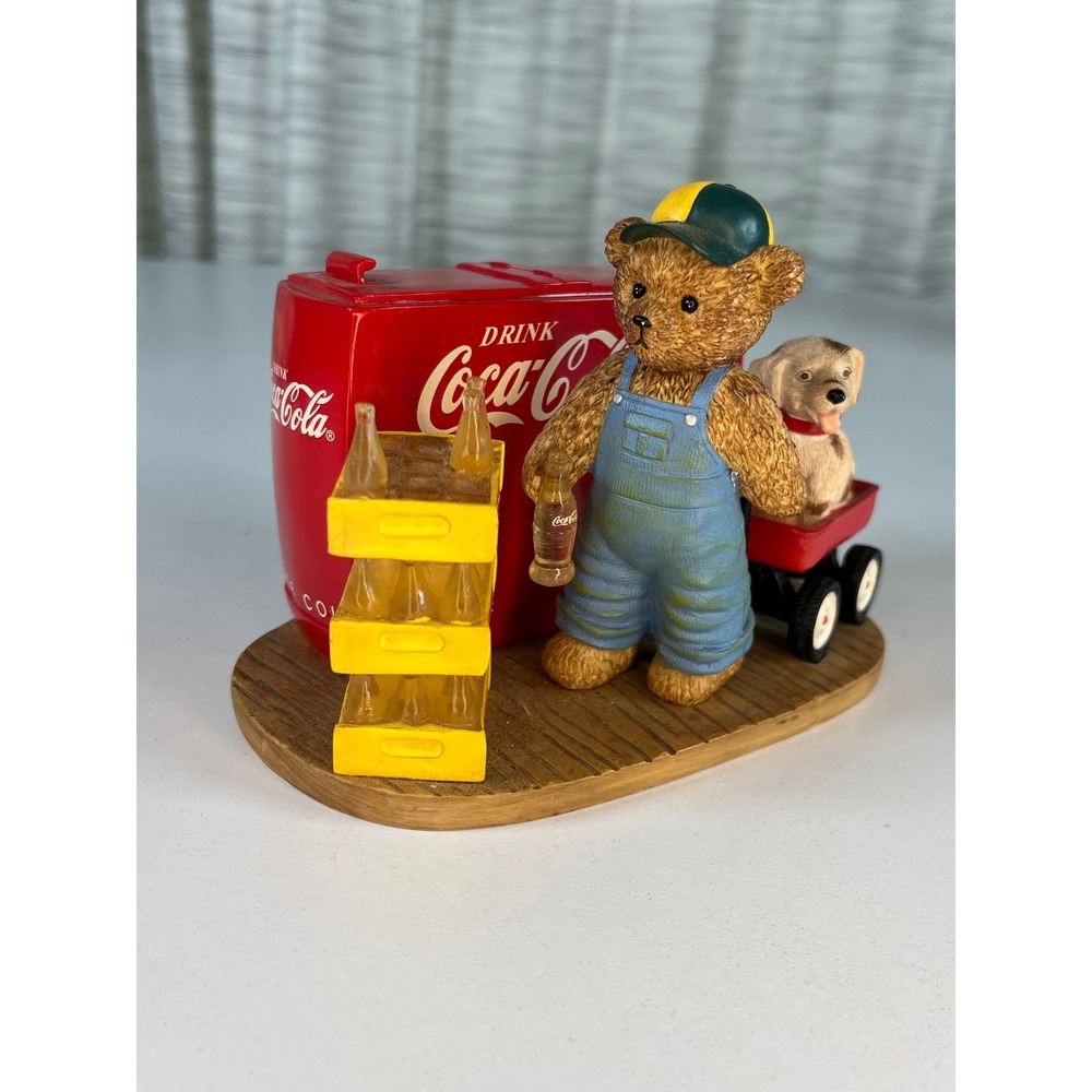 Coca-Cola Figurine Memories to Cherish Bear Dog Wagon 6 inch wide 4 inches tall